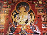 Tibet Guge 03 Tholing 10 White Temple 15 Prajnaparamita On the right wall is this splendid painting of Prajnaparamita, the female deity who personifies wisdom. She holds a rosary in her left hand and a book in her right. Her other left hand is in her lap in the mudra of meditation. Photo - http://www.asianart.com/articles/heimsath/5.html.